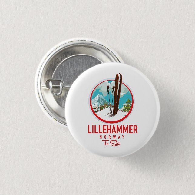 Macaron Rond 2,50 Cm Lillehammer Norvège logo Ski (Devant & derrière)