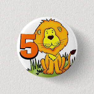 Macaron Rond 2,50 Cm Lion age 5 anniversaire orange et jaune bouton