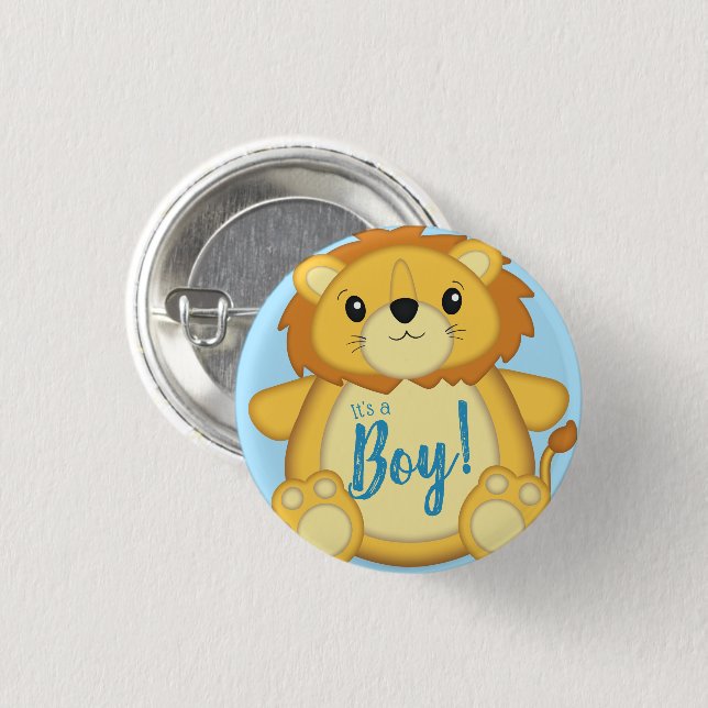 Macaron Rond 2,50 Cm Lion Baby shower bleu (Devant & derrière)