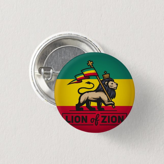 Macaron Rond 2,50 Cm Lion of Zion - Haile Selassie - Rastafari Button (Devant & derrière)