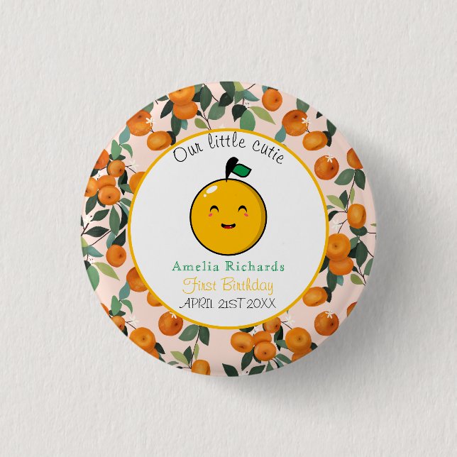 Macaron Rond 2,50 Cm Little Cutie Orange Citrus 1er anniversaire (Devant)