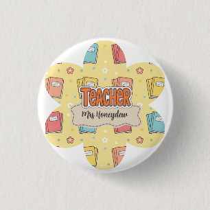 Macaron Rond 2,50 Cm Livre Scolaire Motif Professeur Jaune