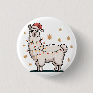 Macaron Rond 2,50 Cm Llama Alpaca Avec Chapeau De Père Noël Et Lumière