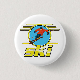 Macaron Rond 2,50 Cm Logo de ski rétro 90
