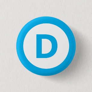 Macaron Rond 2,50 Cm logo du parti démocrate en turquoise sur fond blan