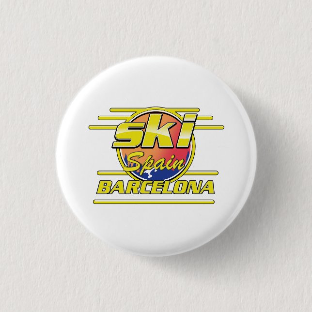 Macaron Rond 2,50 Cm Logo Espagne Barcelone à Ski (Devant)