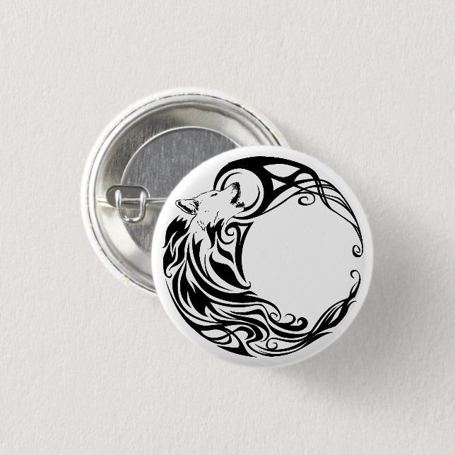 Macaron Rond 2,50 Cm Loup tribal (Devant & derrière)