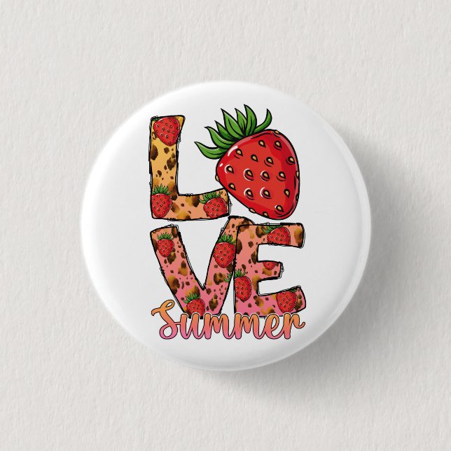 Macaron Rond 2,50 Cm Love Hello Summer Strawberry Button (Devant)