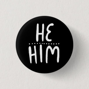 Macaron Rond 2,50 Cm Lui/HIM Pronononounes noir blanc main minimaliste