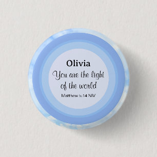 Macaron Rond 2,50 Cm Lumière du monde Baby Blue Bible Verse Nom
