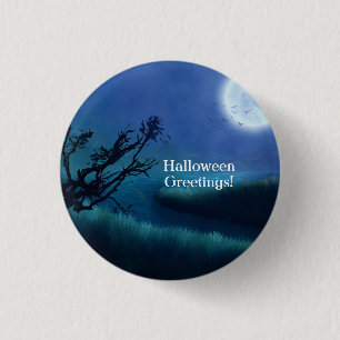 Macaron Rond 2,50 Cm Lune d'Halloween à la nuit dans les tons bleu et v