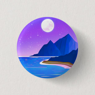 Macaron Rond 2,50 Cm Lune, Etoiles Mer et Montagnes en Violet et Bleu