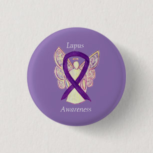 Macaron Rond 2,50 Cm Lupus Purple Sensibilisation Ruban Angel personnal