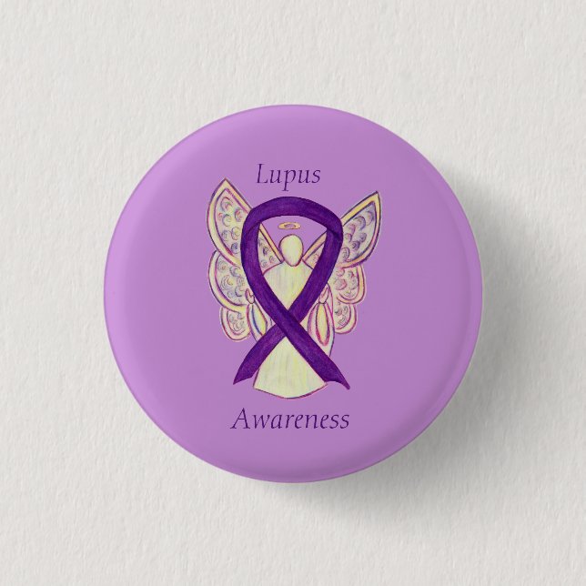 Macaron Rond 2,50 Cm Lupus Purple Sensibilisation Ruban Angel personnal (Devant)
