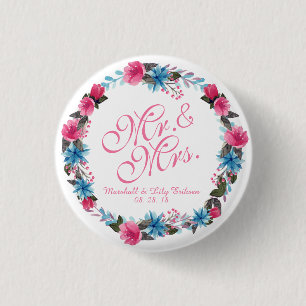 Macaron Rond 2,50 Cm M. et Mme Elegant Floral Wedding Button