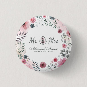 Macaron Rond 2,50 Cm M. & Mme Floral Mariage d'aquarelle   Bouton d'épi