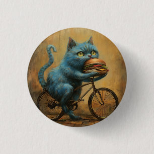 Macaron Rond 2,50 Cm Magnet\Drôle de chat bleu faisant du vélo avec un