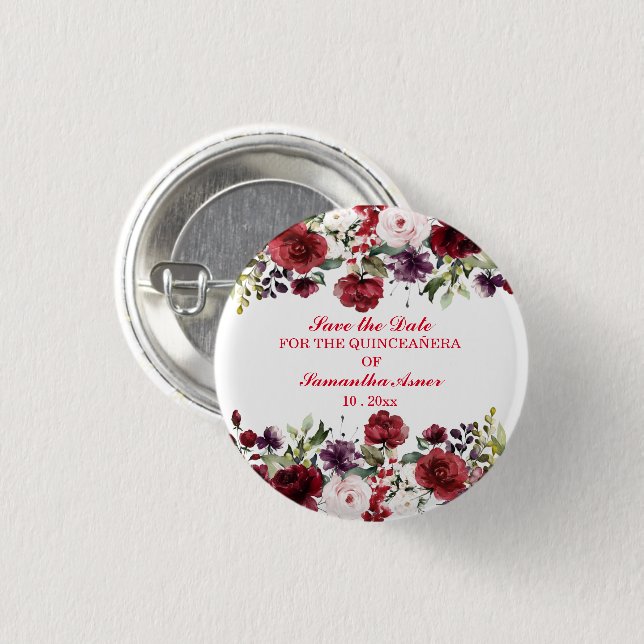 Macaron Rond 2,50 Cm Magnet Réservez la date personnalisée pour Quincea (Devant & derrière)