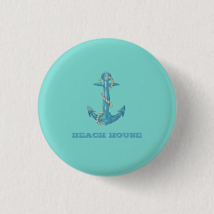 Macaron Rond 2,50 Cm Maison de plage nautique, Ancre, Corde, Vert Menth