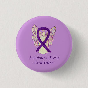 Macaron Rond 2,50 Cm Maladie d'Alzheimer Pins d'Art Ange en Ruban Viole