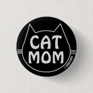 Macaron Rond 2,50 Cm MAMAN CHAT Noir et Blanc