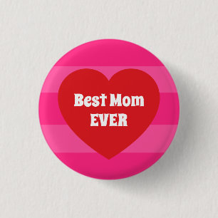 Macaron Rond 2,50 Cm Maman la plus adorable avec cœur rouge et rayures