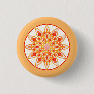Macaron Rond 2,50 Cm Mandala Motif en Coral, Orange et Or