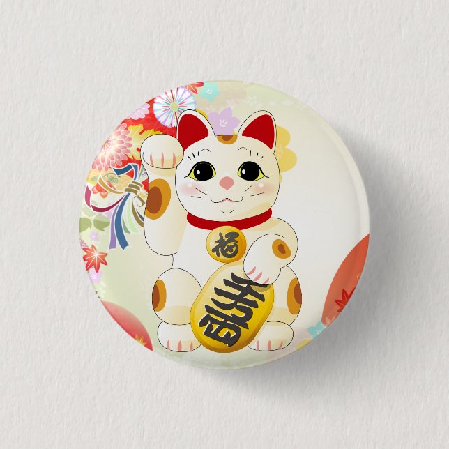 Macaron Rond 2,50 Cm Maneki Neko Chat japonais Fortune (Devant)