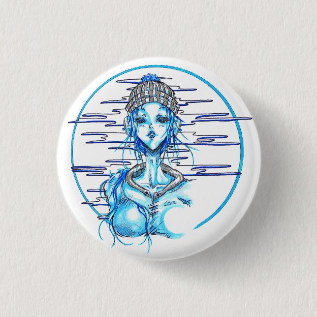 Macaron Rond 2,50 Cm Manga girl snow blue (Devant)