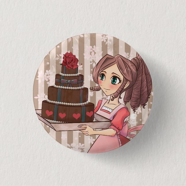 Macaron Rond 2,50 Cm Manga girl with chocollate cake - button (Devant)