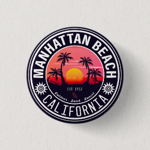 Macaron Rond 2,50 Cm Manhattan Beach Ca Retro Sunset Palm Trees 60 ans