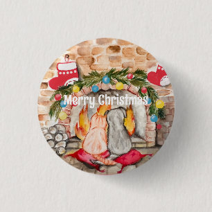 Macaron Rond 2,50 Cm Manoir de Noël confortable avec chien et chat