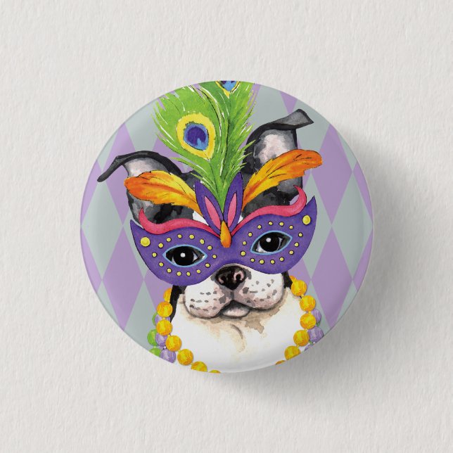 Macaron Rond 2,50 Cm Mardi Gras Boston Terrier (Devant)