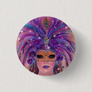 Macaron Rond 2,50 Cm Mardi Gras fantasy woman in mask by Renee Lavoie  