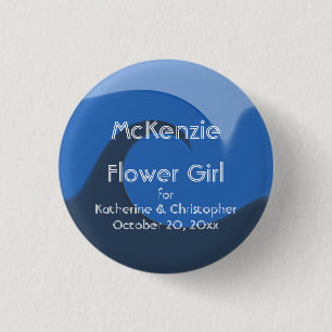 Macaron Rond 2,50 Cm "Marée bleue" - Fleur fille avec nom et date