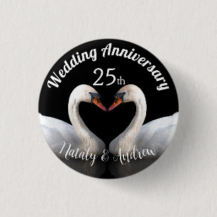 Macaron Rond 2,50 Cm Mariage Anniversaire deux cygnes Noir