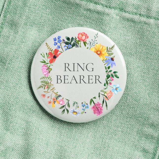 Macaron Rond 2,50 Cm Mariage de porte-anneau fleur sauvage (Ring Bearer Wildflower Watercolor Floral Wreath Wedding Button)