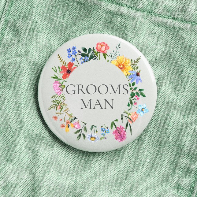 Macaron Rond 2,50 Cm Mariage du garçon d'honneur à fleurs sauvages  (Groomsman Wildflower Watercolor Floral Wreath Wedding Button
)