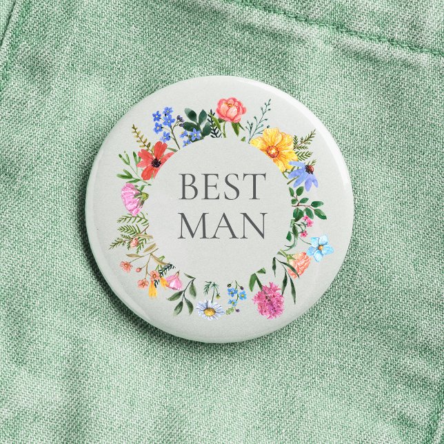 Macaron Rond 2,50 Cm Mariage du témoin Wildflower  (Best Man Wildflower Watercolor Floral Wreath Wedding Button
)