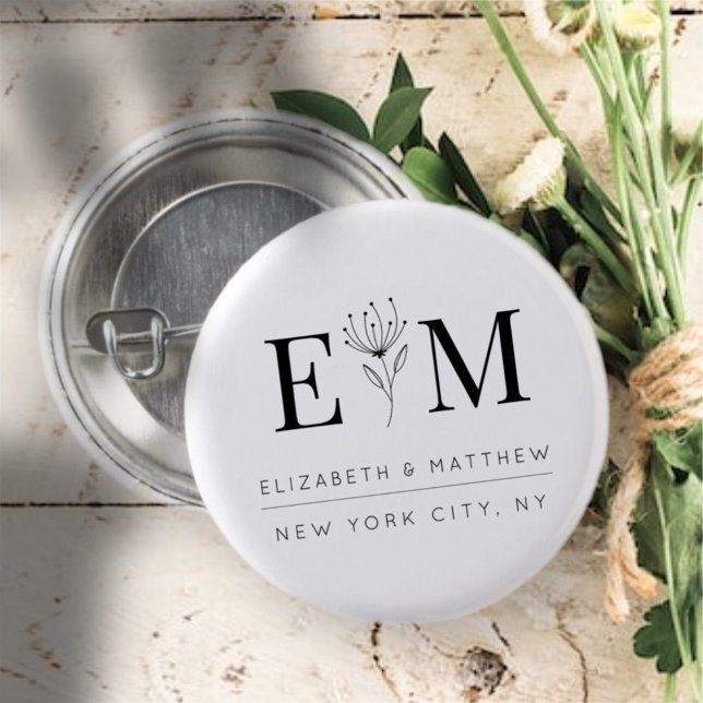 Macaron Rond 2,50 Cm Mariage Élégant Chic Moderne Monogramme Foliage (Créateur téléchargé)