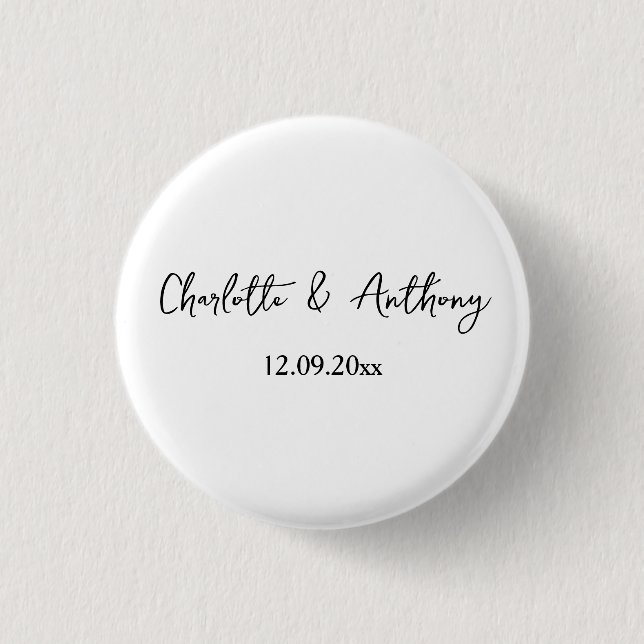 Macaron Rond 2,50 Cm Mariage Élégant Script Creative Black White (Devant)