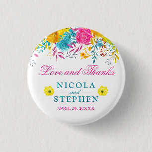 Macaron Rond 2,50 Cm Mariage Fleurs d'été aquarelle brillantes
