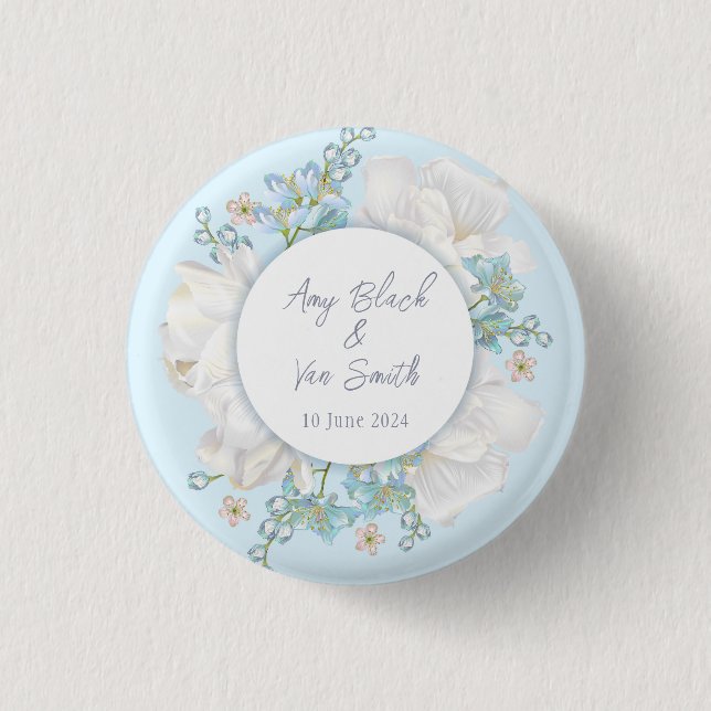 Macaron Rond 2,50 Cm Mariage floral bleu Tulip (Devant)