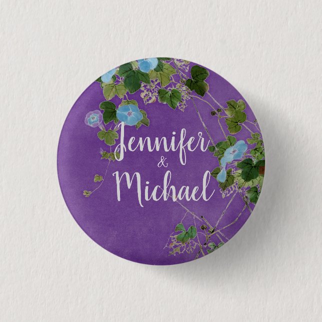 Macaron Rond 2,50 Cm Mariage Moderne Calligraphie Plaque Nom Floral (Devant)