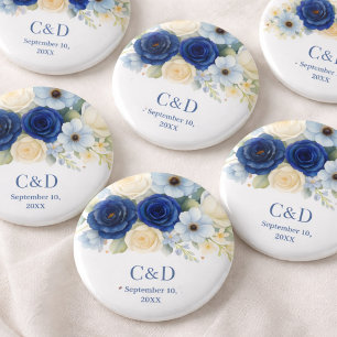 Macaron Rond 2,50 Cm Marine Royal Bue Mariage Aquarelle couleur ivoire