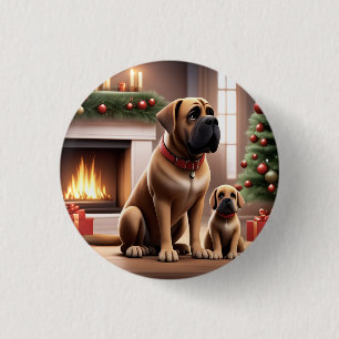 Macaron Rond 2,50 Cm Mastiff Dogue de Noël Cheminée