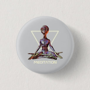 Macaron Rond 2,50 Cm Méditation. Alien en pose tranquille