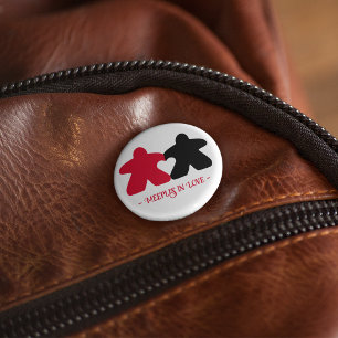 Macaron Rond 2,50 Cm Meeples en amour, Bouton rouge et noir