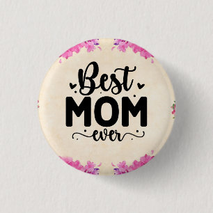 Macaron Rond 2,50 Cm Meilleure Maman Jour Élégant Script Floral