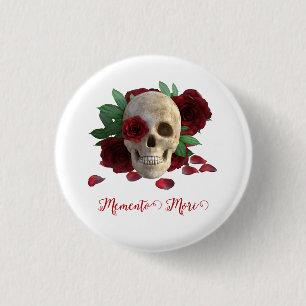 Macaron Rond 2,50 Cm Memento Mori. Crâne aux roses rouges